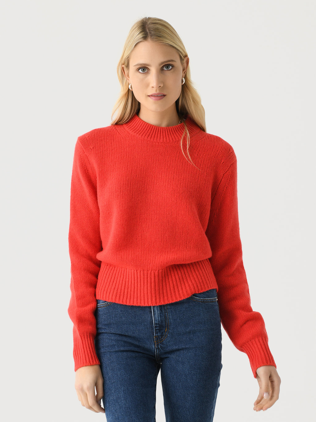 White + Warren Women's Cashmere Wide Rib Trim Crewneck - Saint Bernard