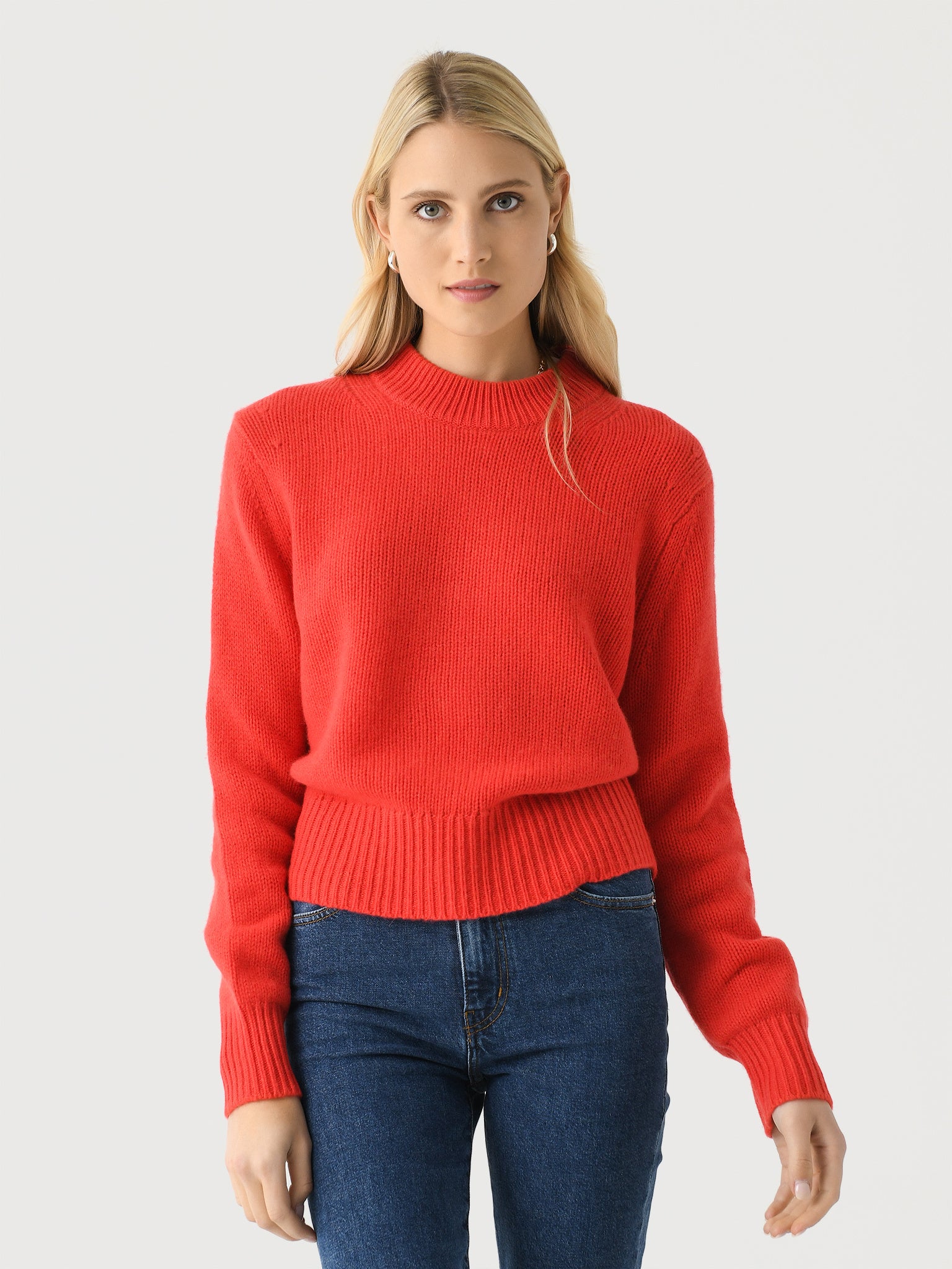 White + Warren Women's Cashmere Wide Rib Trim Crewneck - Saint Bernard