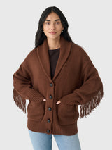 White + Warren Women's Cashmere Blend Luxe Fringe Cardigan - Saint Bernard