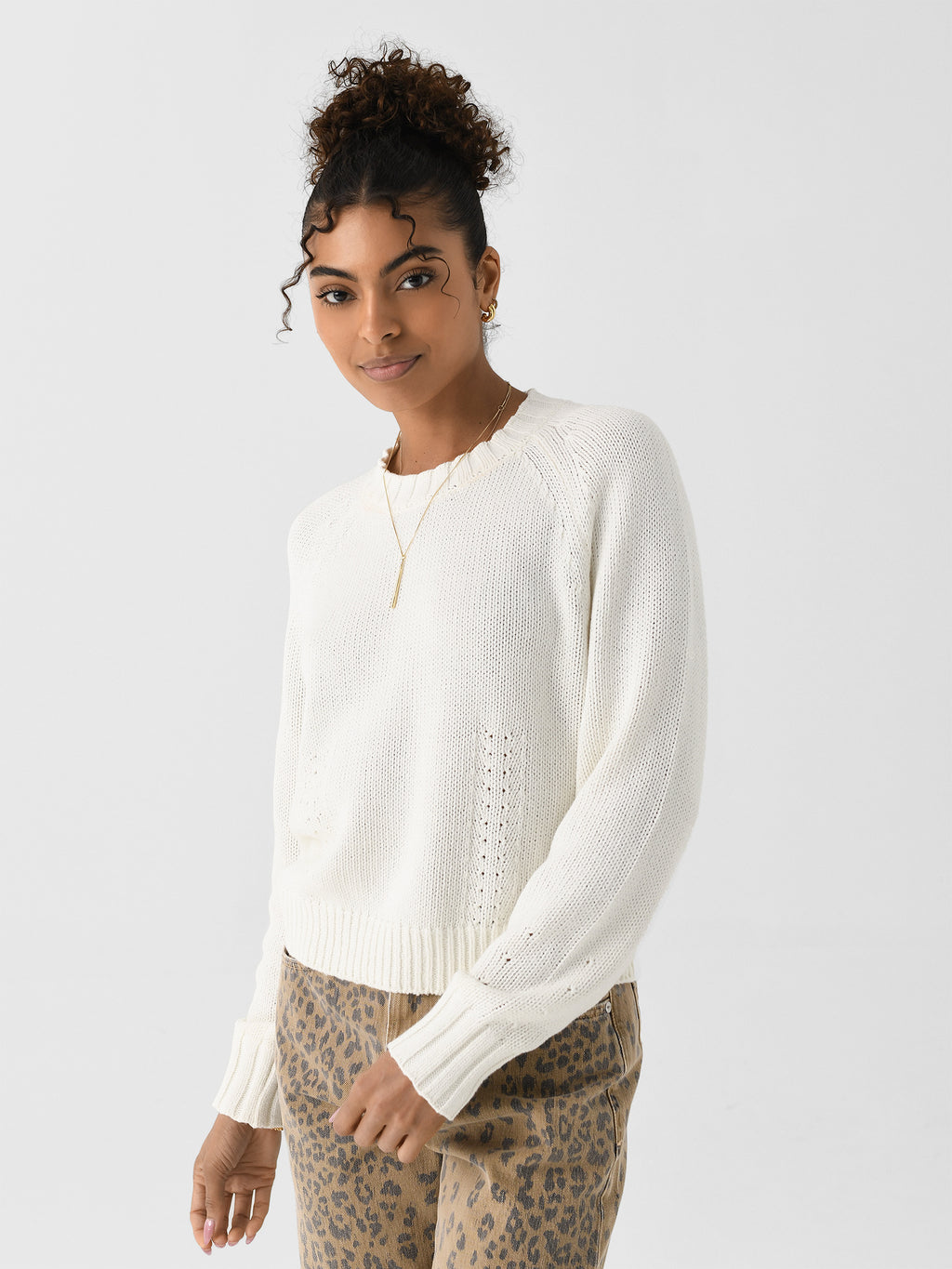 White + Warren Women's Cotton Blend Beachy Crewneck - Saint Bernard