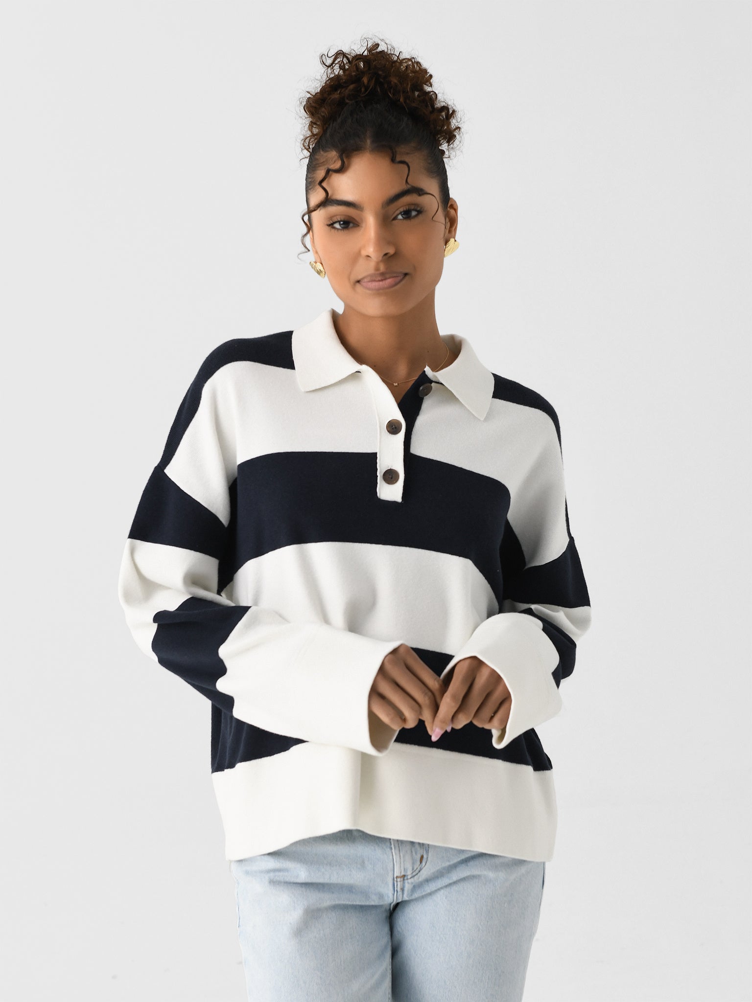 White + Warren Women's Fine Cotton Blend Rugby Polo Sweater - Saint Bernard
