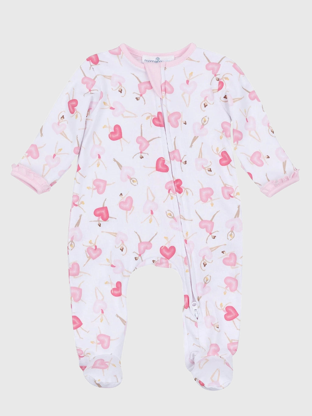 Magnolia Baby Baby Girls' Dancing Hearts Ruffle Zipper Footie - Saint Bernard