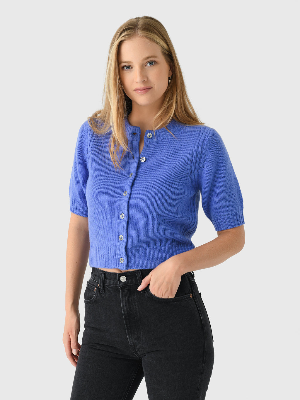 White + Warren Women's Cashmere Short Sleeve Cardigan - Saint Bernard