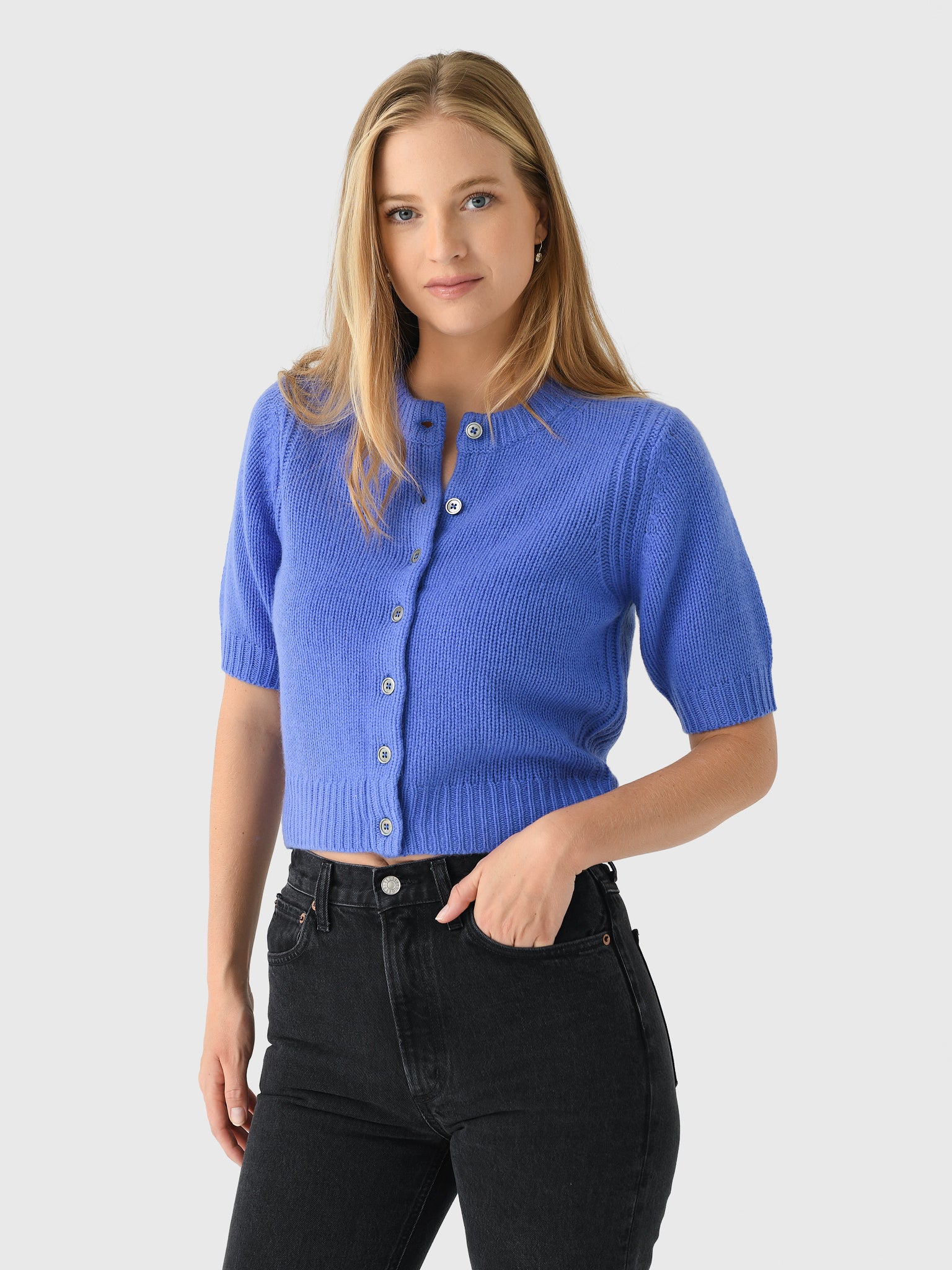 White + Warren Women's Cashmere Short Sleeve Cardigan - Saint Bernard