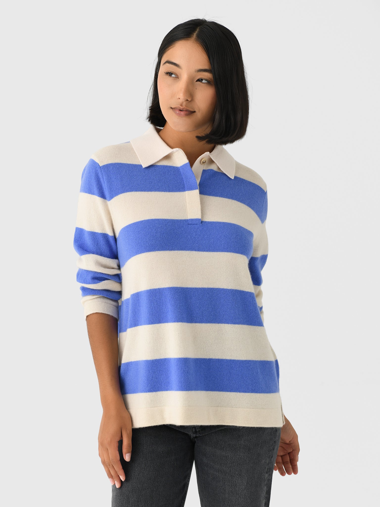 White + Warren Women's Cashmere Rugby Stripe Polo - Saint Bernard