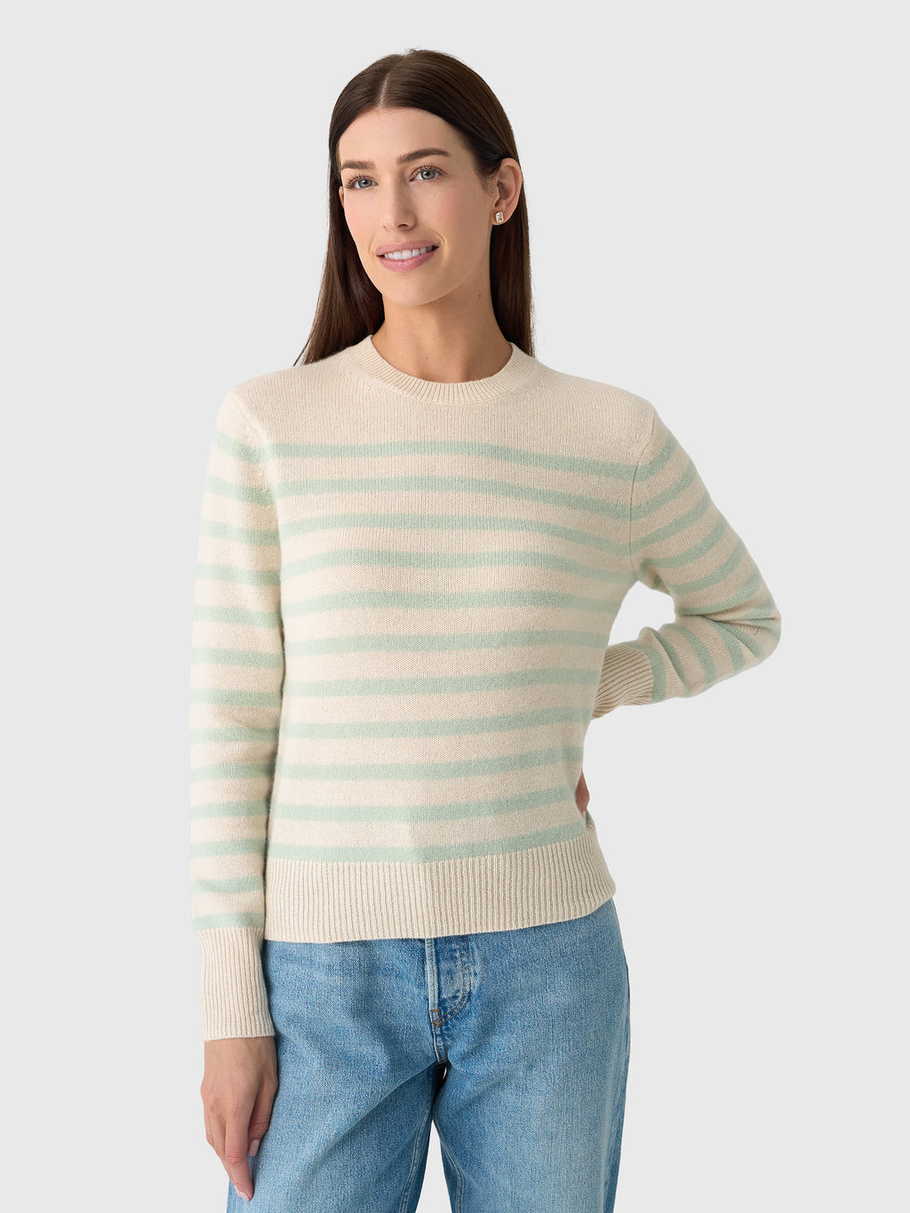 White + Warren Women's Cashmere Striped Crewneck Sweater - Saint Bernard