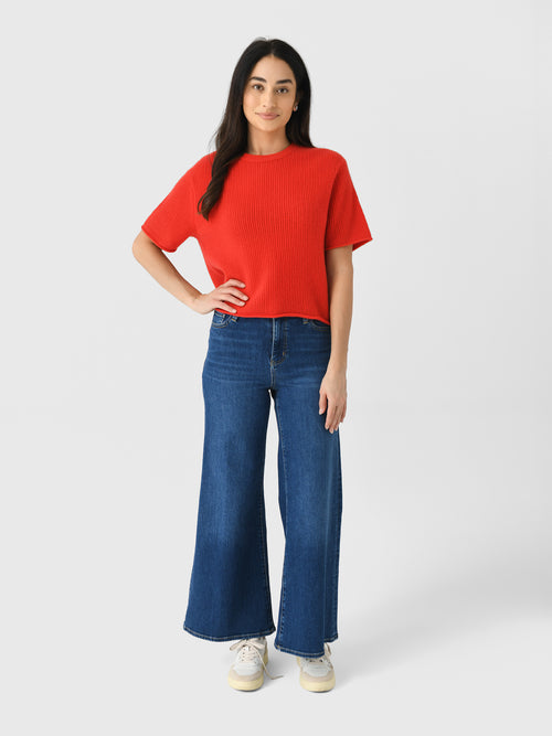 White + Warren Women's Cashmere Waffle Mesh Tee