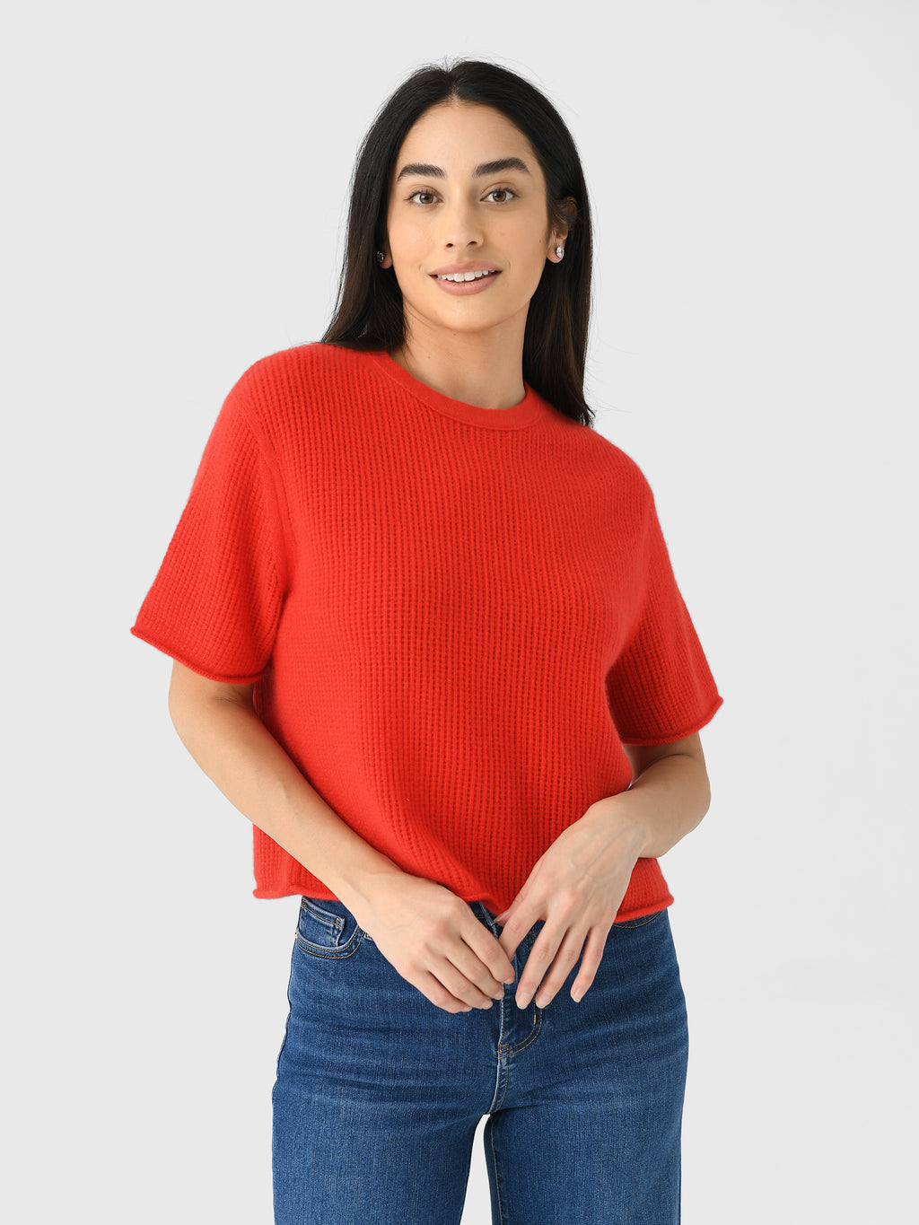 White + Warren Women's Cashmere Waffle Mesh Tee - Saint Bernard