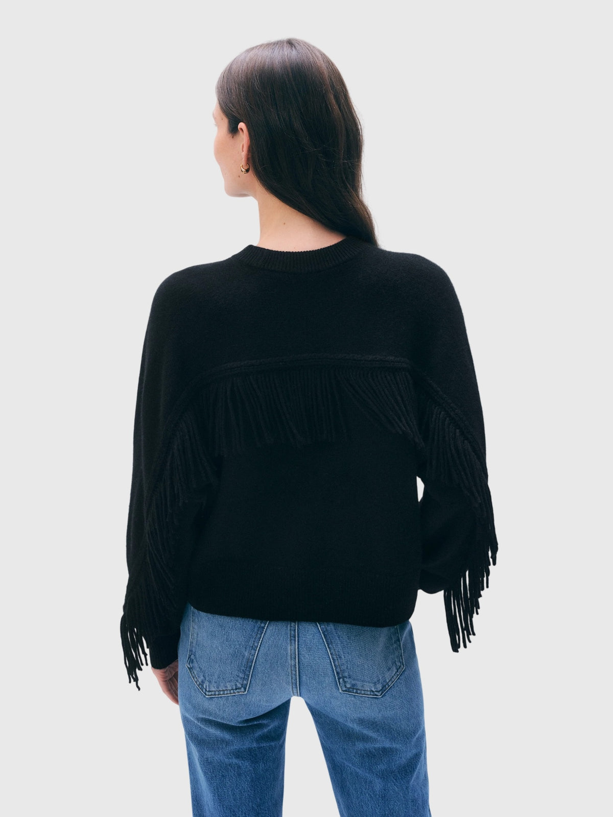 White & Warren Women's Cashmere Blend Luxe Fringe Crewneck Sweater - Saint Bernard