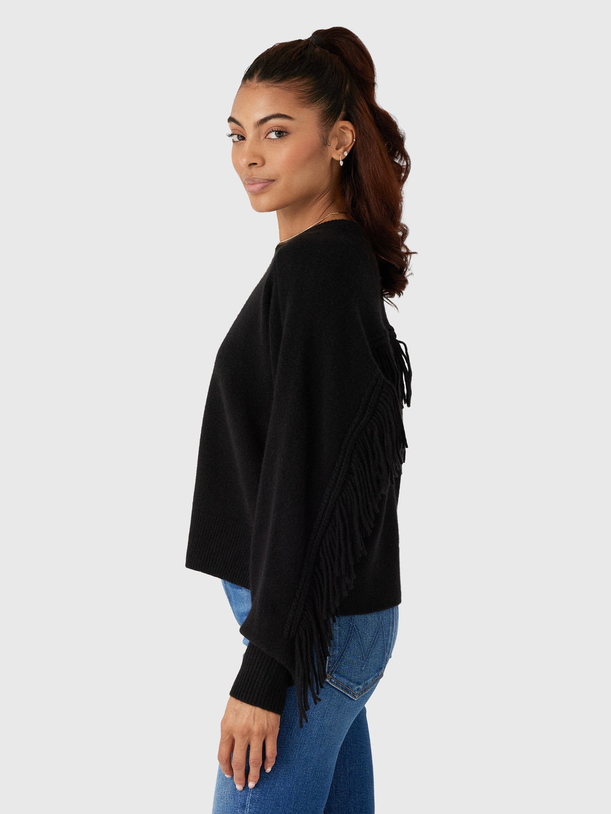 White & Warren Women's Cashmere Blend Luxe Fringe Crewneck Sweater - Saint Bernard