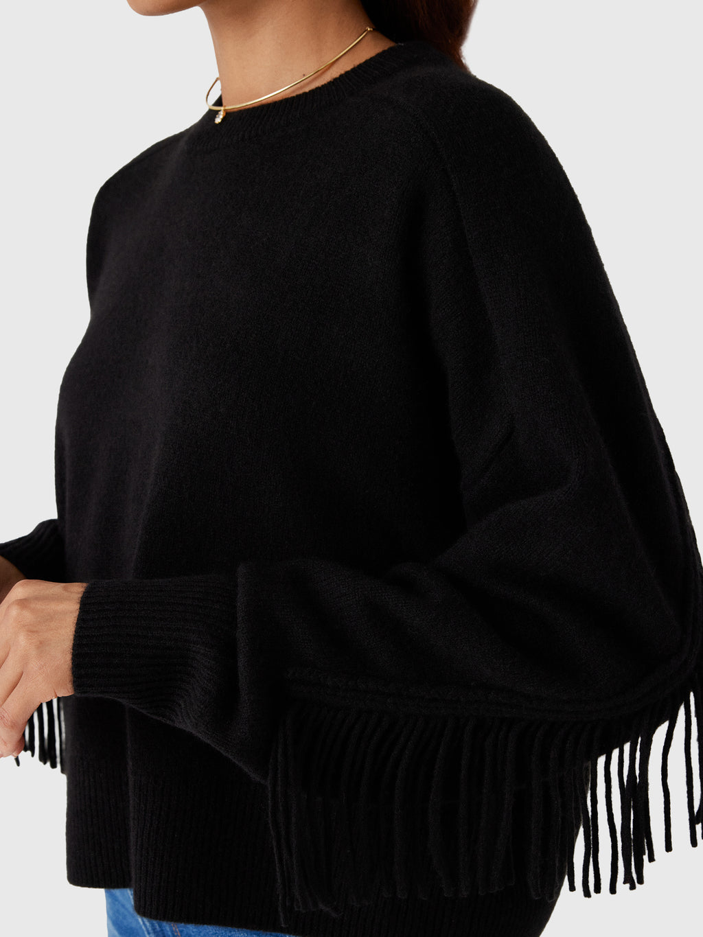 White & Warren Women's Cashmere Blend Luxe Fringe Crewneck Sweater - Saint Bernard