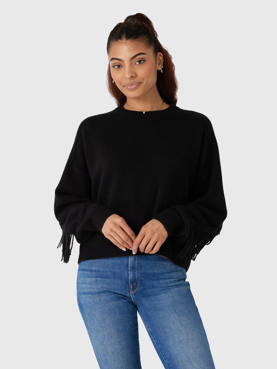 White & Warren Women's Cashmere Blend Luxe Fringe Crewneck Sweater - Saint Bernard