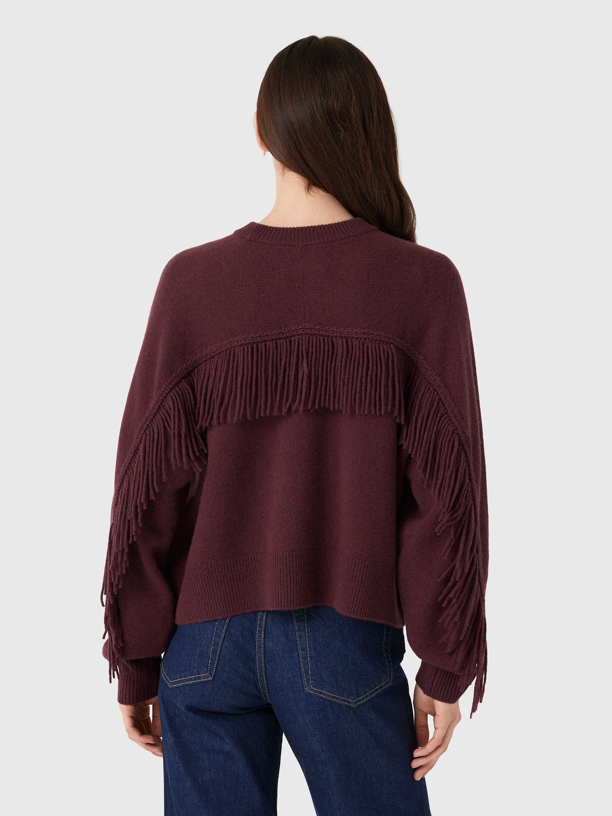 White & Warren Women's Cashmere Blend Luxe Fringe Crewneck Sweater - Saint Bernard