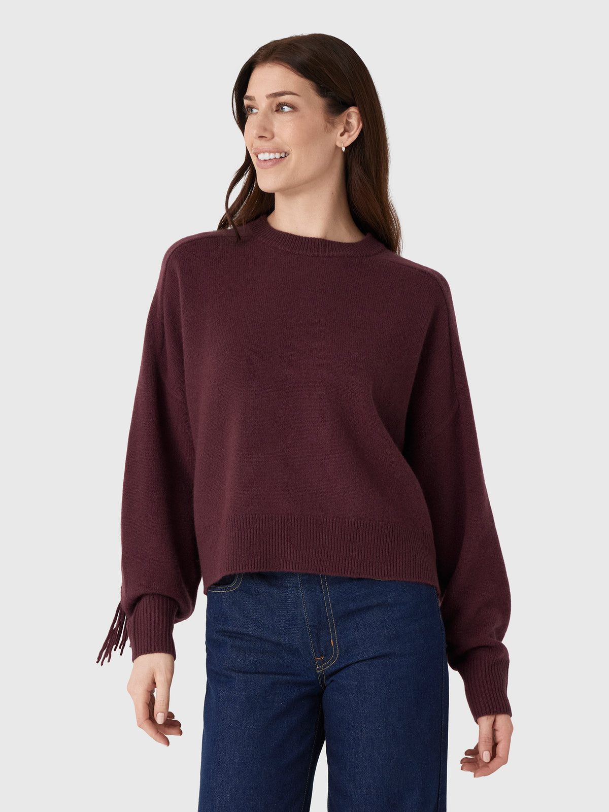 White & Warren Women's Cashmere Blend Luxe Fringe Crewneck Sweater - Saint Bernard