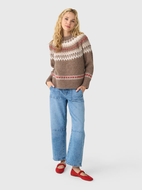 White + Warren Women's Alpaca Blend Fair Isle Crewneck Sweater