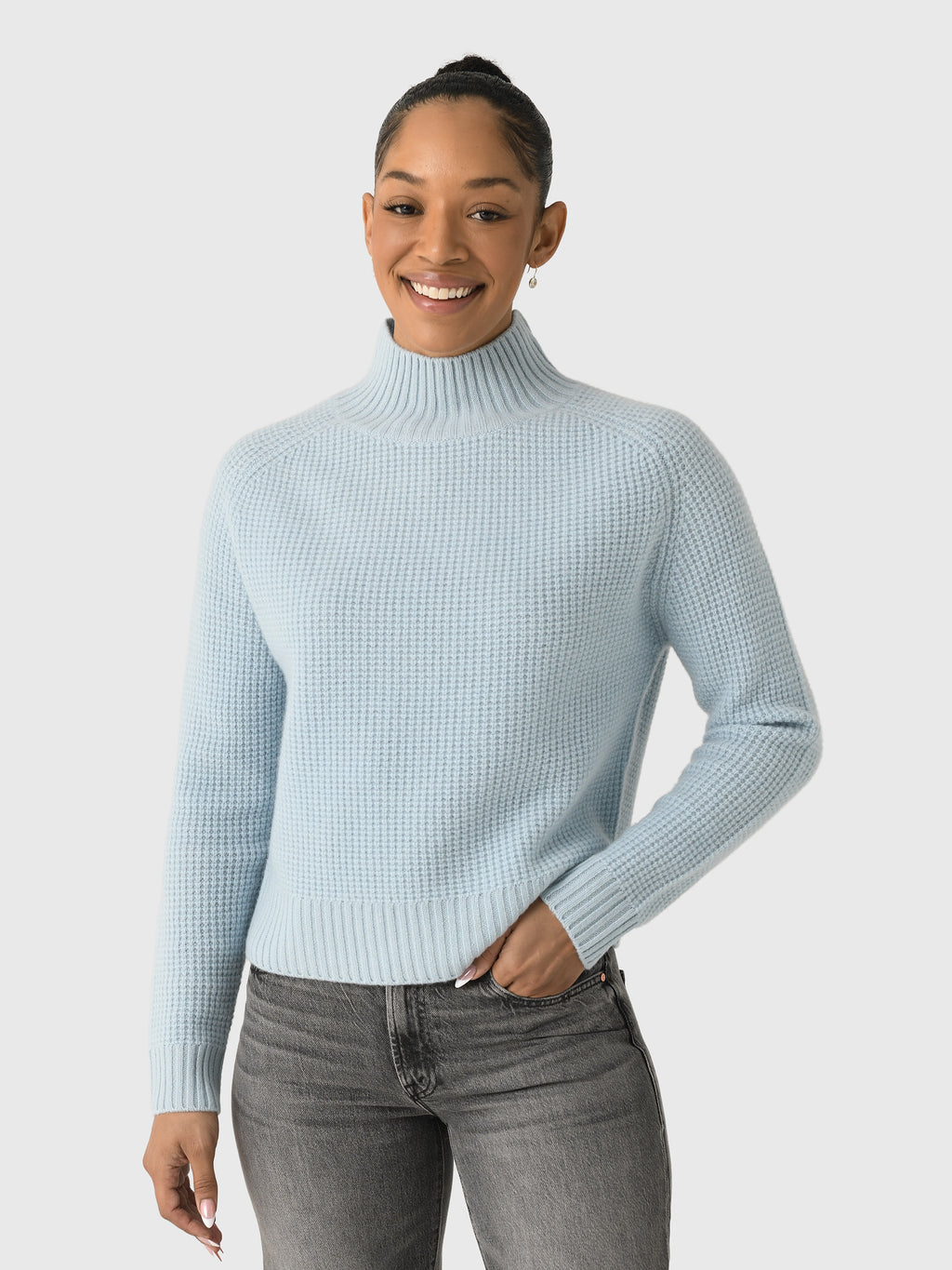 White + Warren Women's Cashmere Luxe Waffle Standneck Sweater