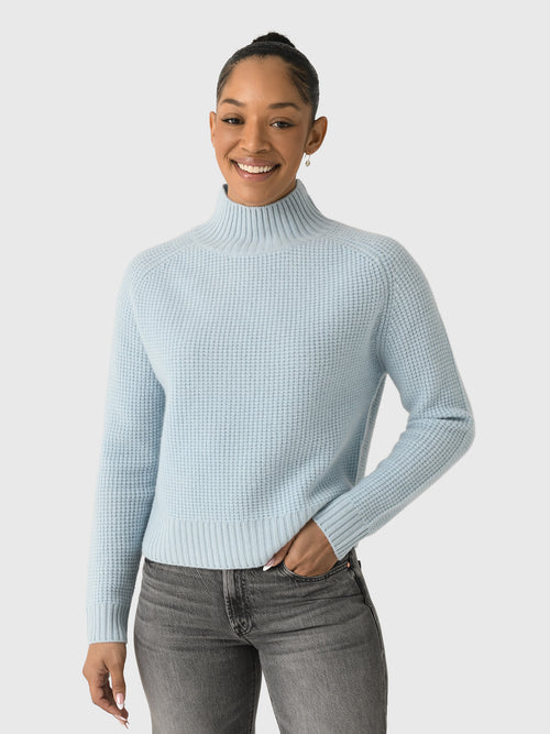White + Warren Women's Cashmere Luxe Waffle Standneck Sweater
