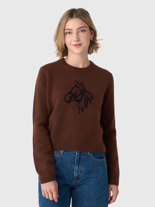 White & Warren Women's Cashmere Blend Horse Embroidered Crewneck Sweater