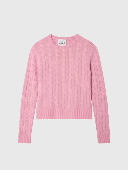 White & Warren Women's Cashmere Cable Crewneck Sweater - Saint Bernard