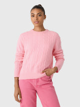 White & Warren Women's Cashmere Cable Crewneck Sweater - Saint Bernard