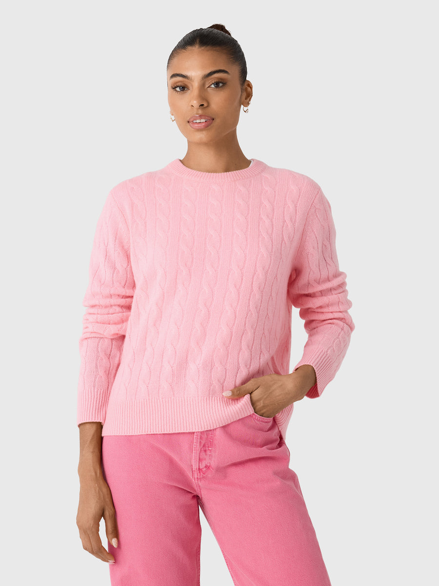 White & Warren Women's Cashmere Cable Crewneck Sweater - Saint Bernard
