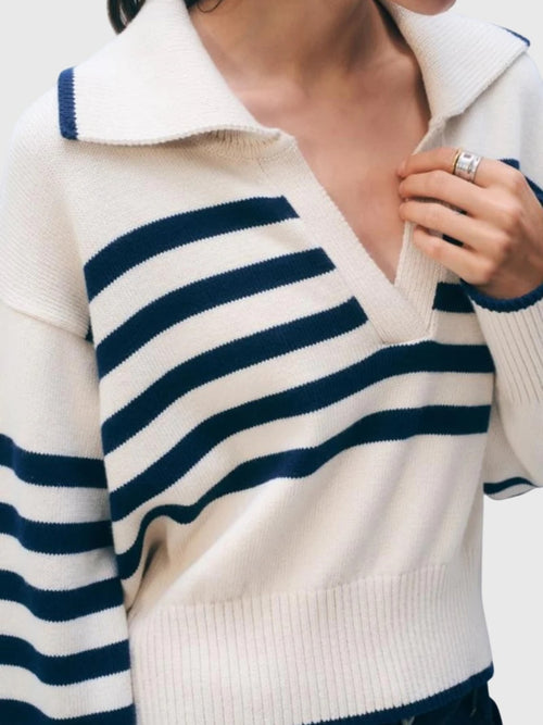 White + Warren Women's Varsity Cotton Striped Polo Sweater