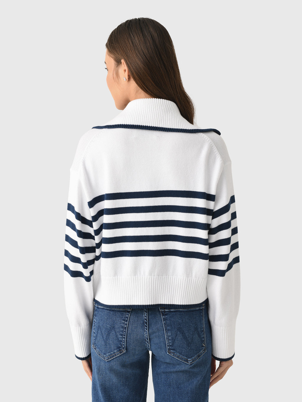White + Warren Women's Varsity Cotton Striped Polo Sweater - Saint Bernard
