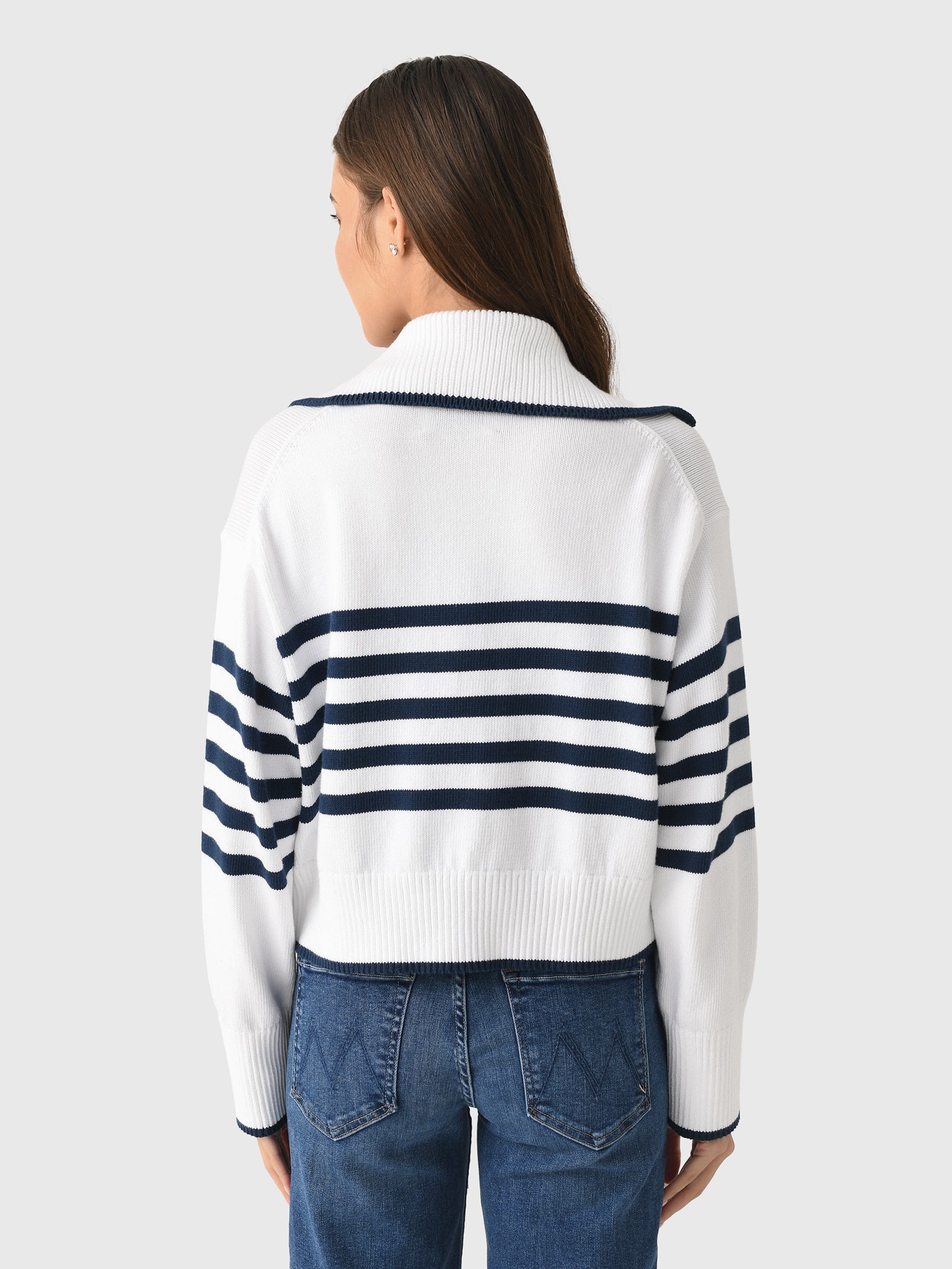 White + Warren Women's Varsity Cotton Striped Polo Sweater - Saint Bernard