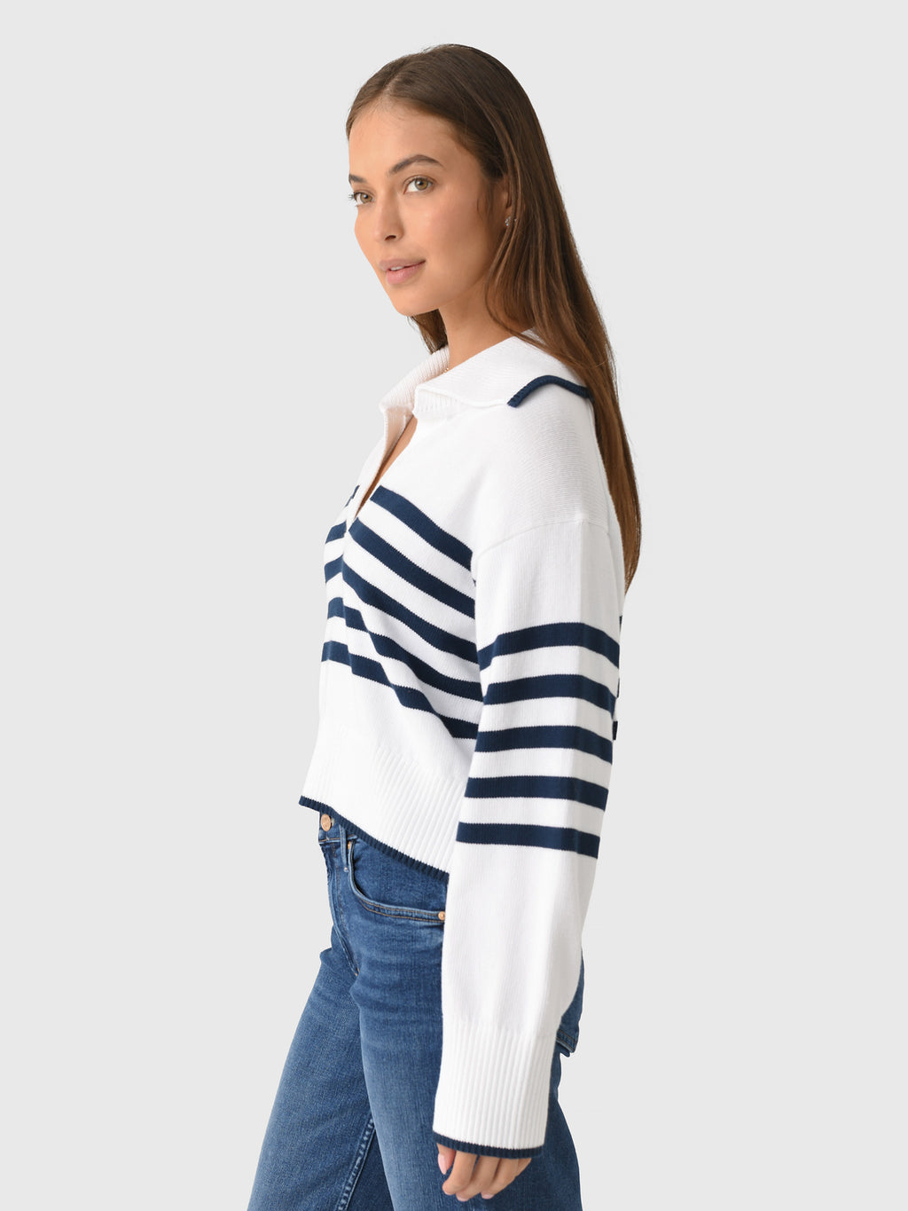 White + Warren Women's Varsity Cotton Striped Polo Sweater - Saint Bernard