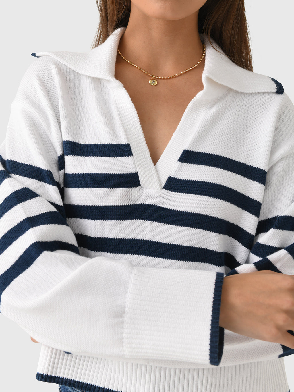 White + Warren Women's Varsity Cotton Striped Polo Sweater - Saint Bernard