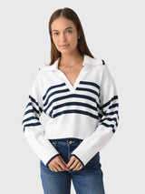 White + Warren Women's Varsity Cotton Striped Polo Sweater - Saint Bernard