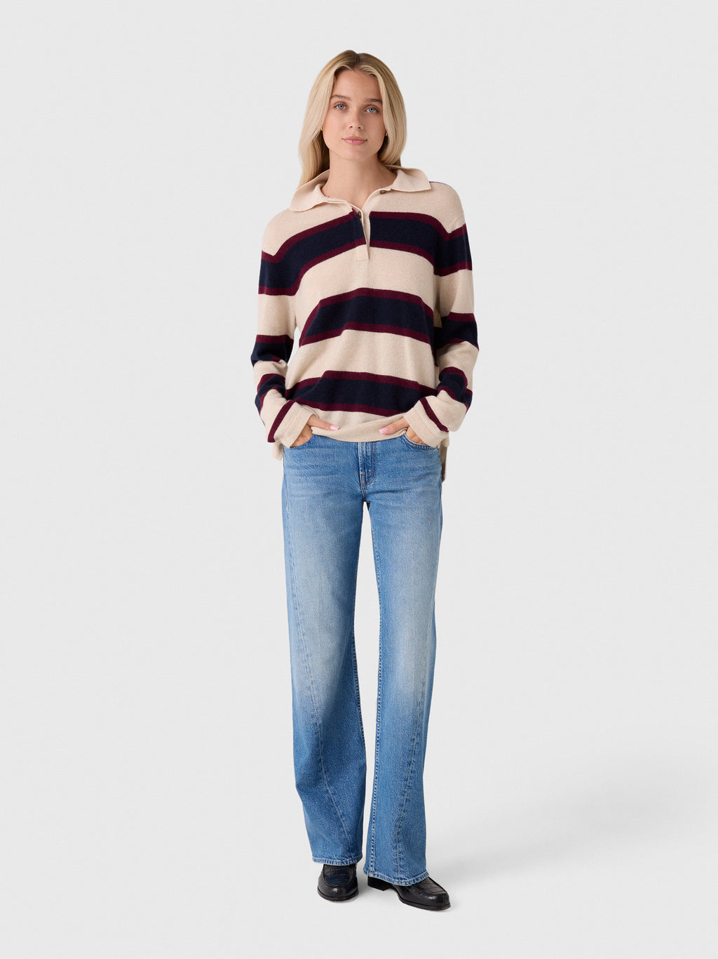 White & Warren Women's Cashmere Rugby Polo Sweater - Saint Bernard