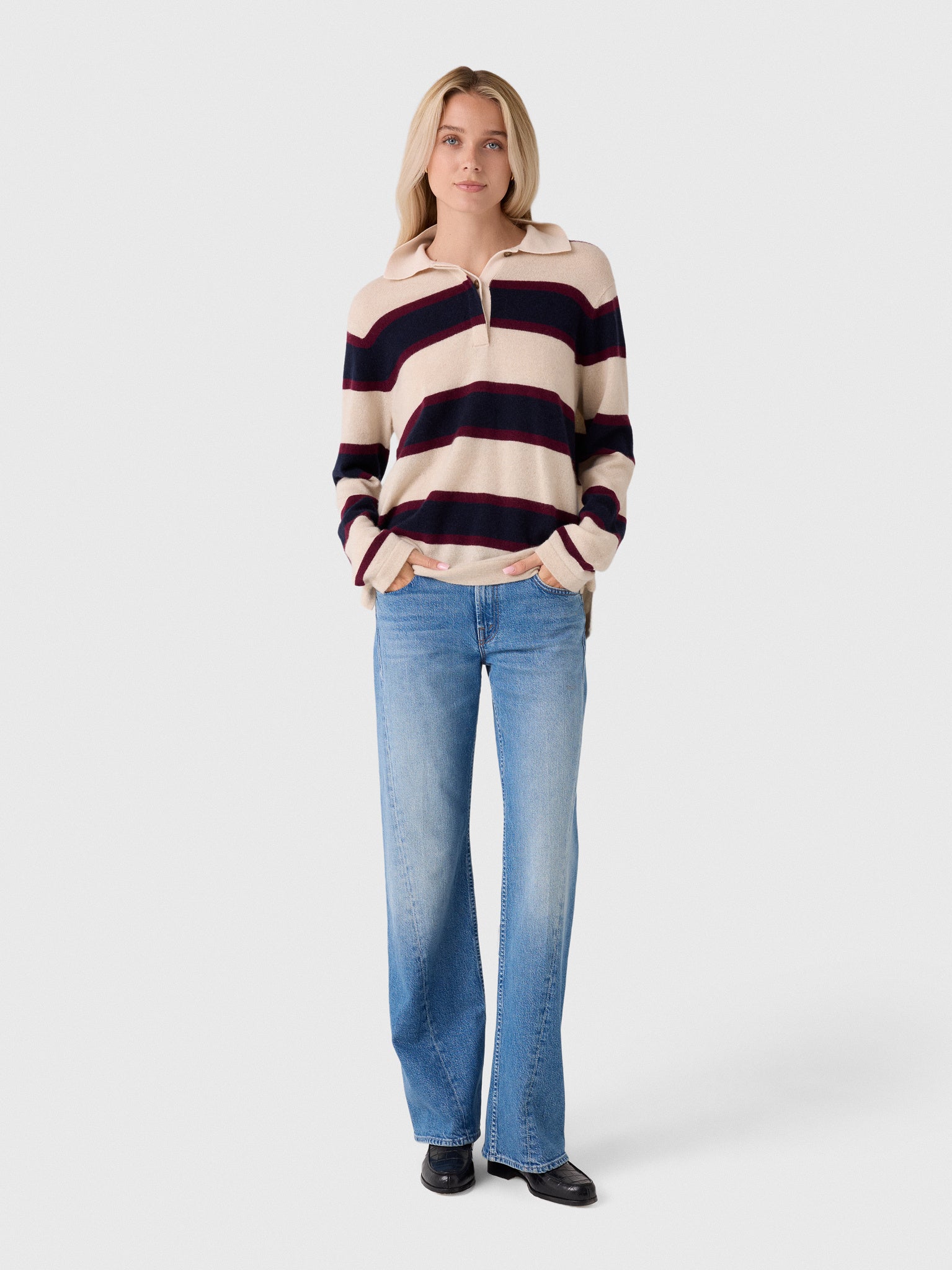 White & Warren Women's Cashmere Rugby Polo Sweater - Saint Bernard
