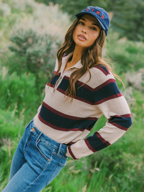 White & Warren Women's Cashmere Rugby Polo Sweater