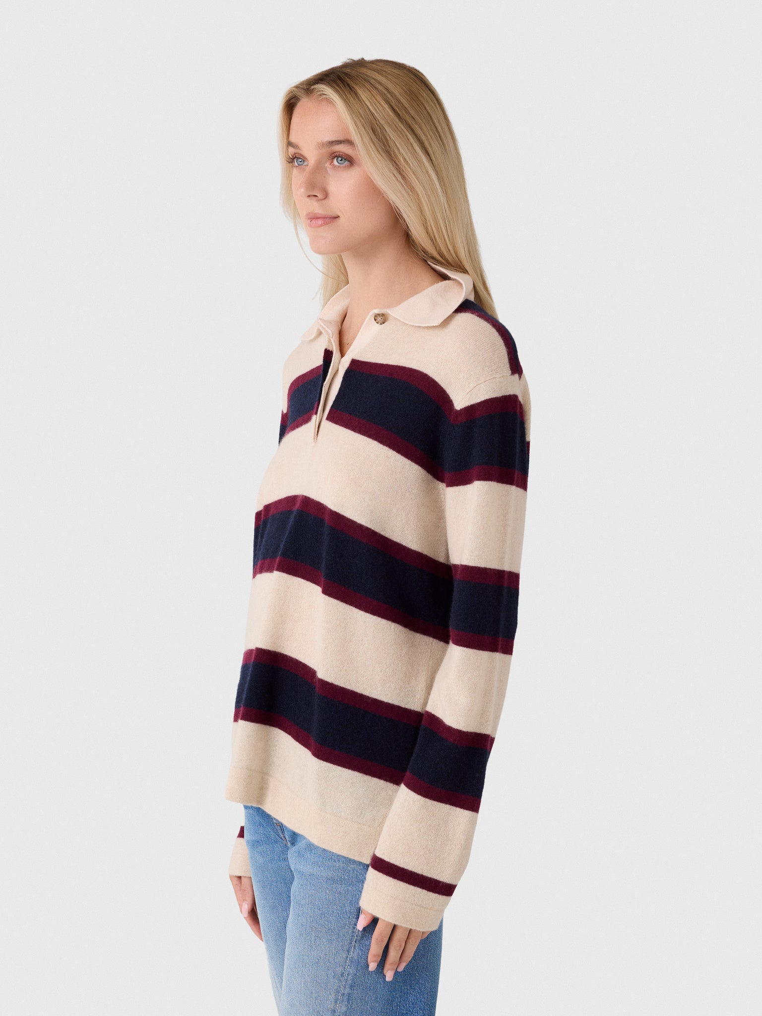 White & Warren Women's Cashmere Rugby Polo Sweater - Saint Bernard