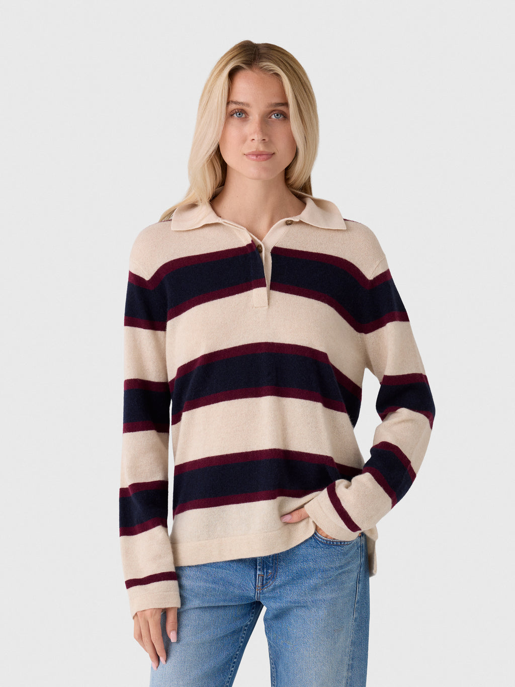 White & Warren Women's Cashmere Rugby Polo Sweater - Saint Bernard
