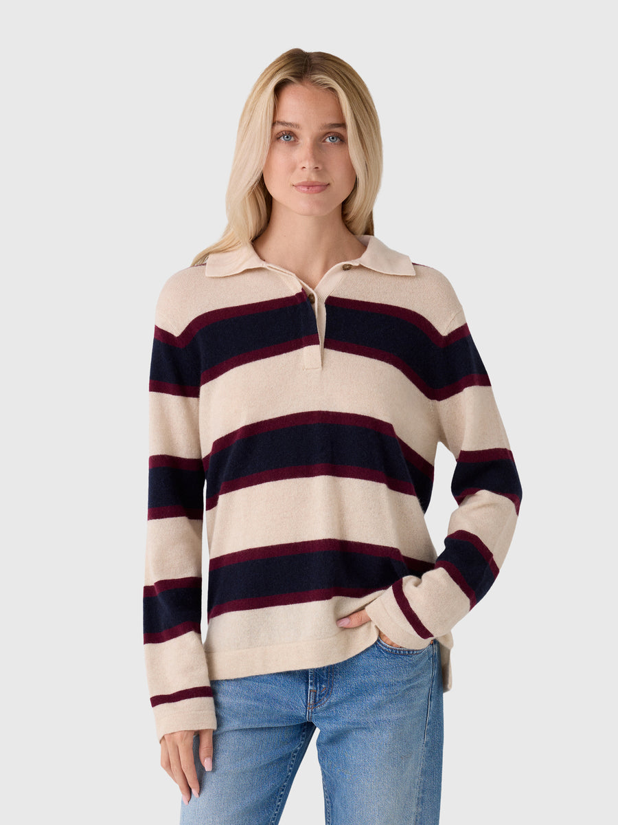 White & Warren Women's Cashmere Rugby Polo Sweater - Saint Bernard