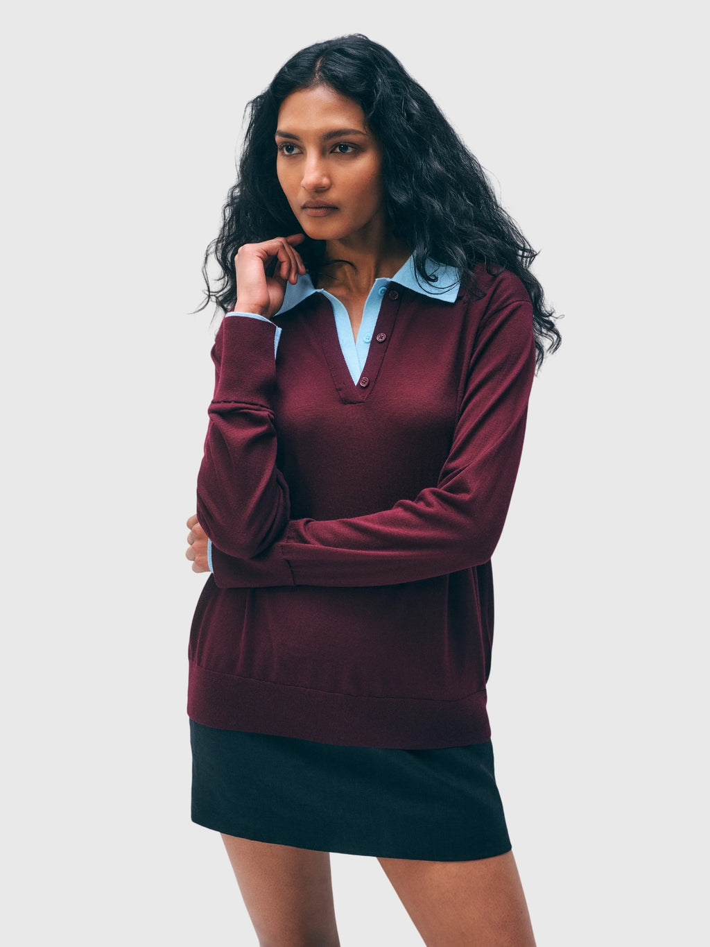 White & Warren Women's Superfine Merino Layered Polo Sweater