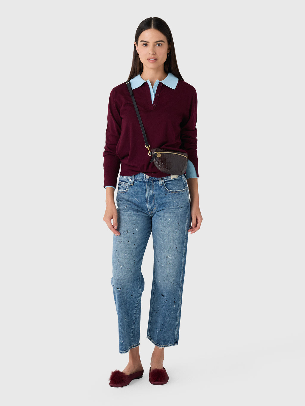 White & Warren Women's Superfine Merino Layered Polo Sweater - Saint Bernard
