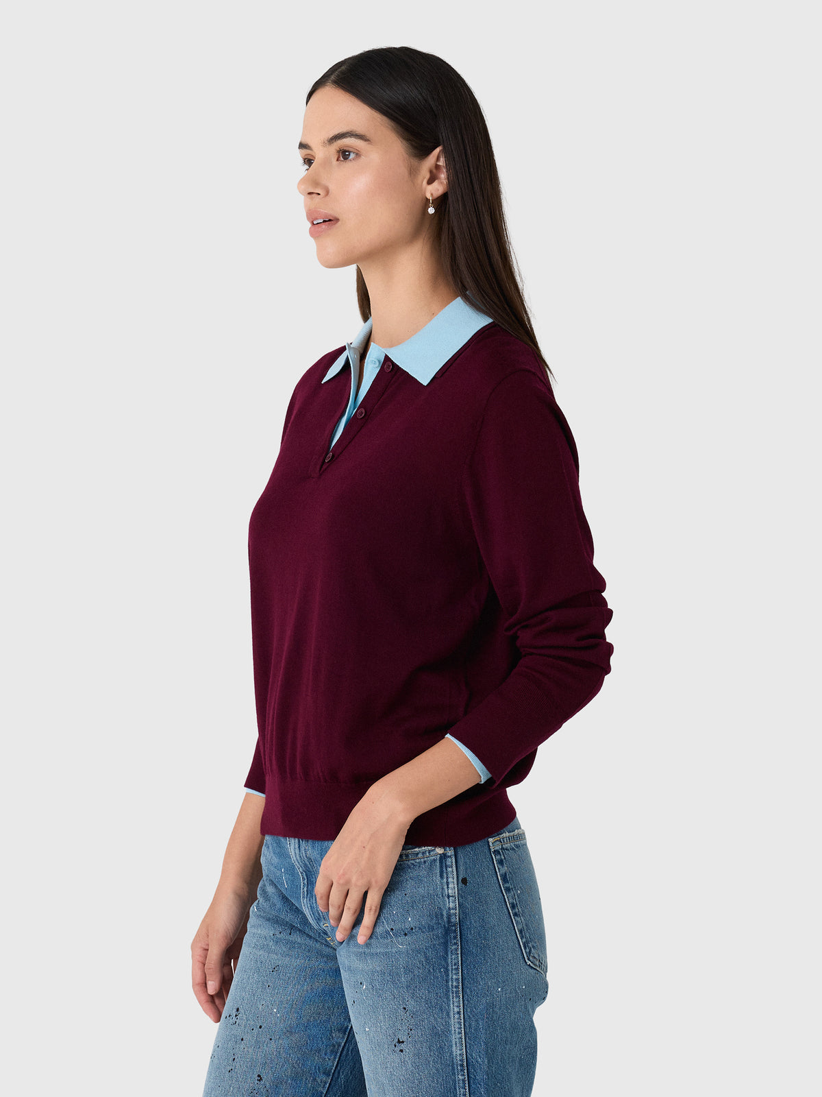 White & Warren Women's Superfine Merino Layered Polo Sweater - Saint Bernard