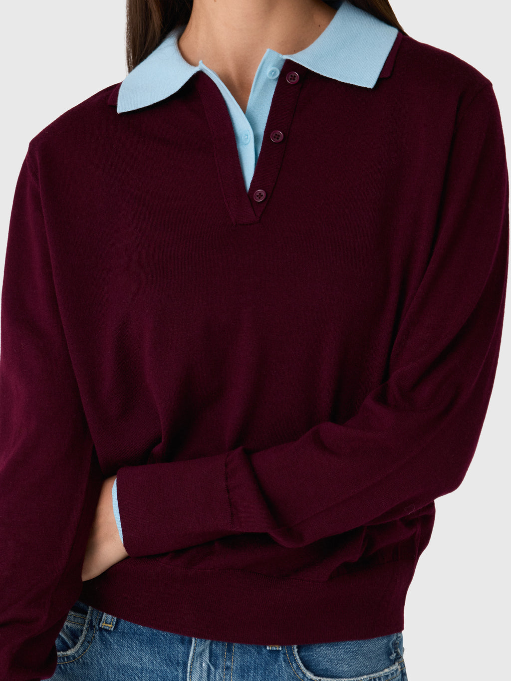 White & Warren Women's Superfine Merino Layered Polo Sweater - Saint Bernard