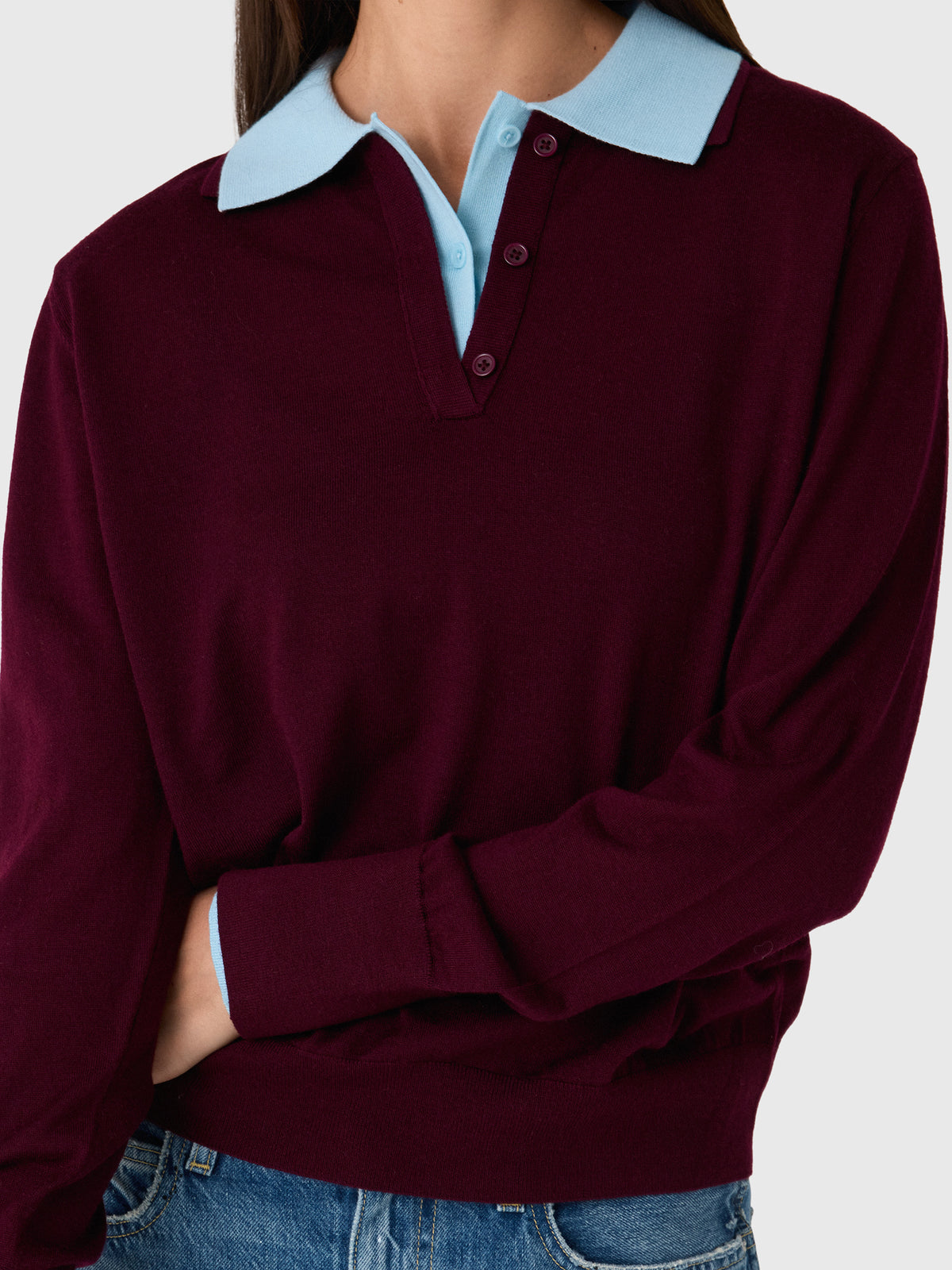 White & Warren Women's Superfine Merino Layered Polo Sweater - Saint Bernard