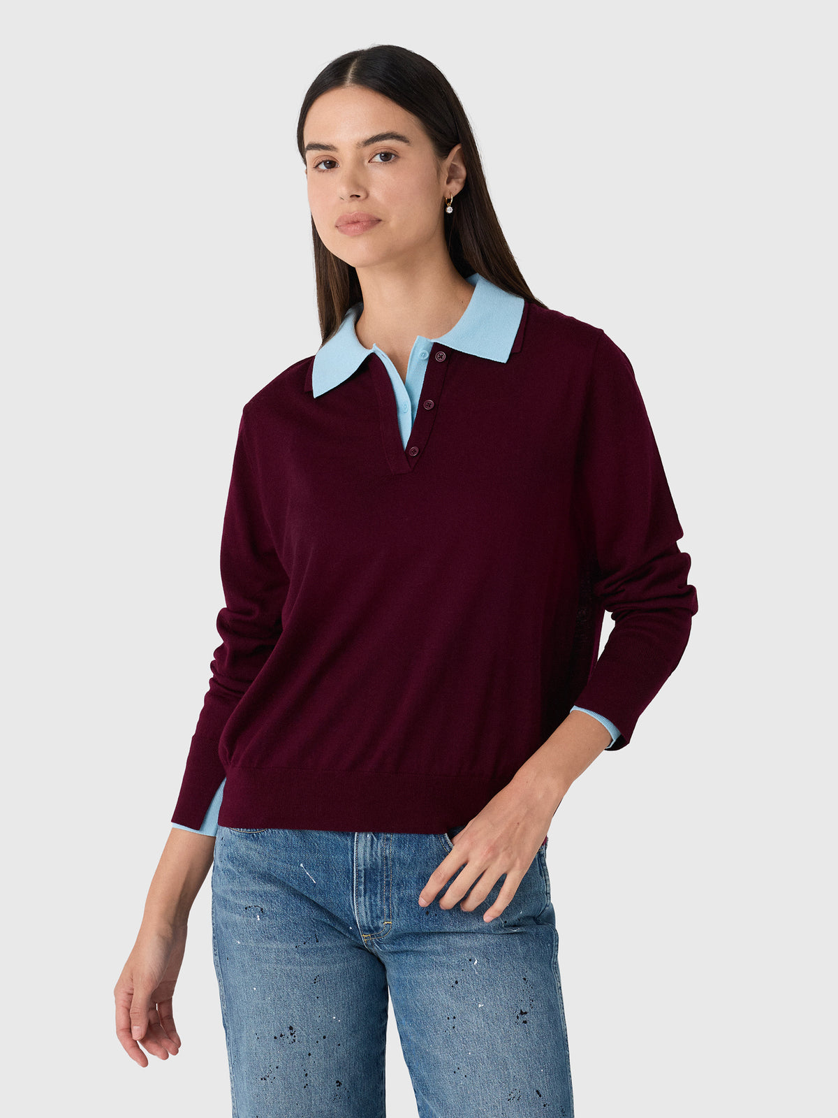 White & Warren Women's Superfine Merino Layered Polo Sweater - Saint Bernard