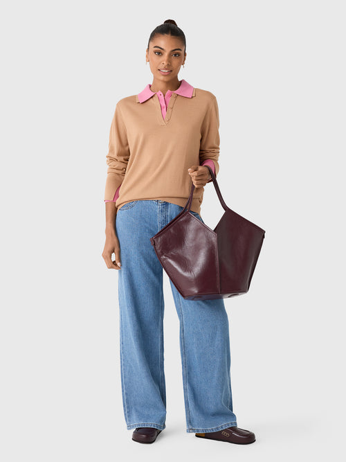 White & Warren Women's Superfine Merino Layered Polo Sweater