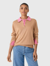 White & Warren Women's Superfine Merino Layered Polo Sweater