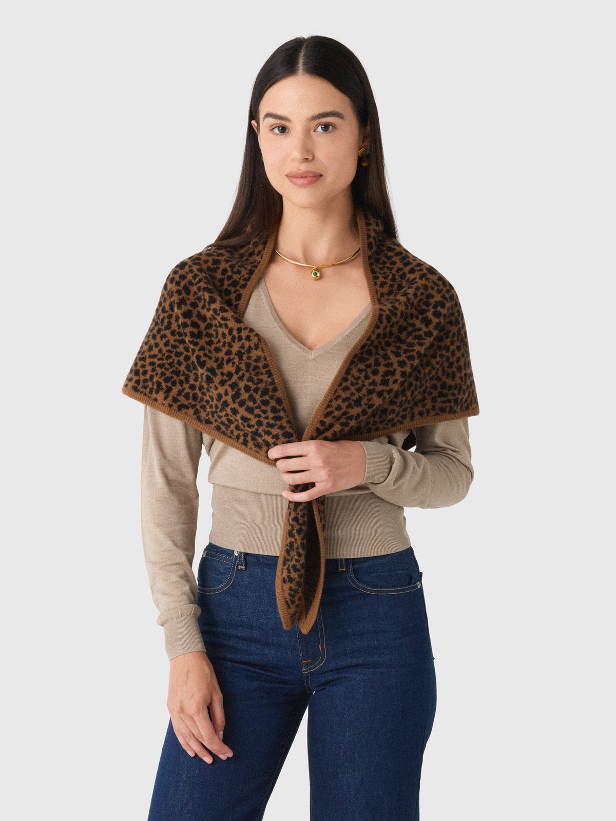 White & Warren Women's Cashmere Leopard Neckerchief - Saint Bernard