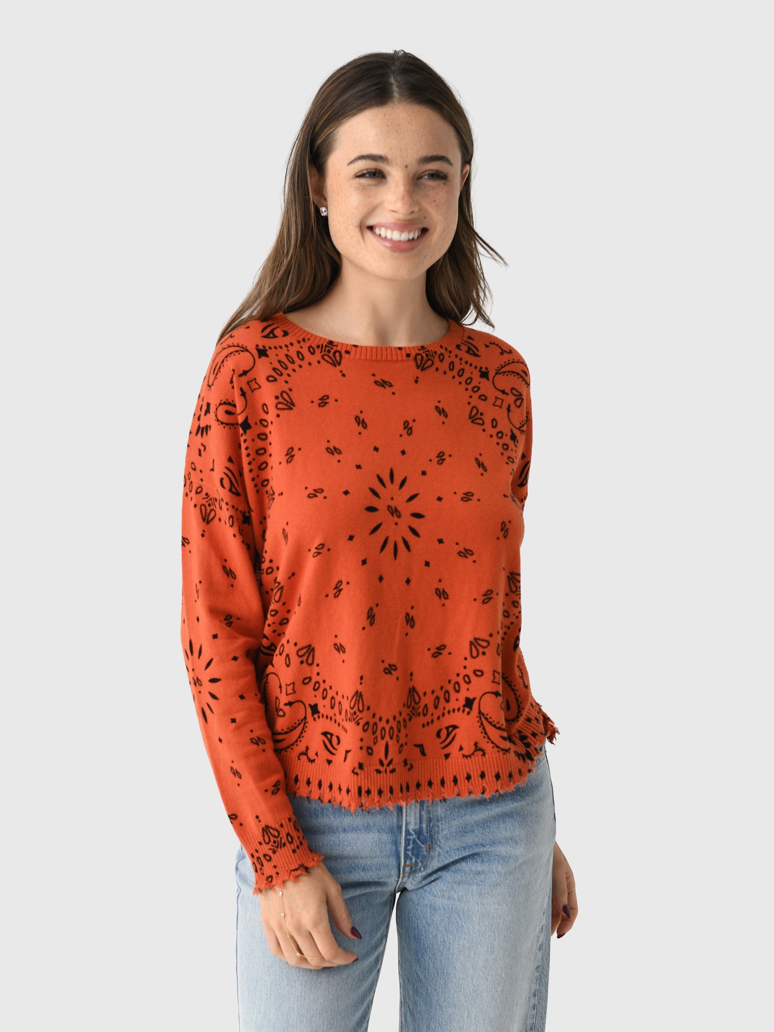 Eche Women's Bandana Distressed Crew Sweater - Saint Bernard