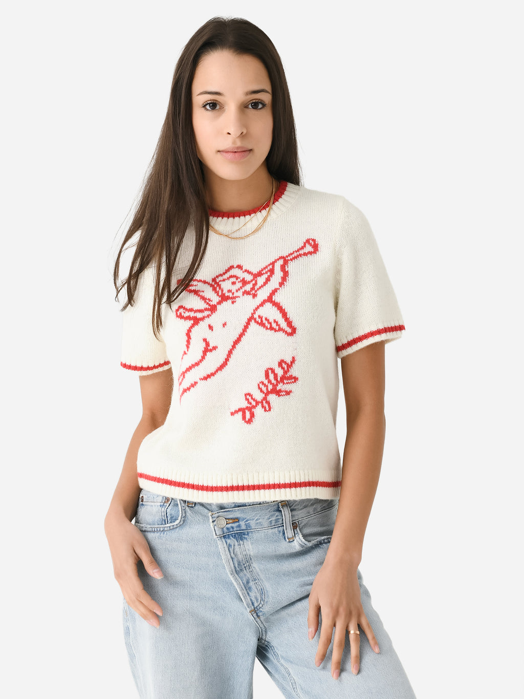 Kitri Women's Ara Cherub Short Sleeve Knit Sweater - Saint Bernard