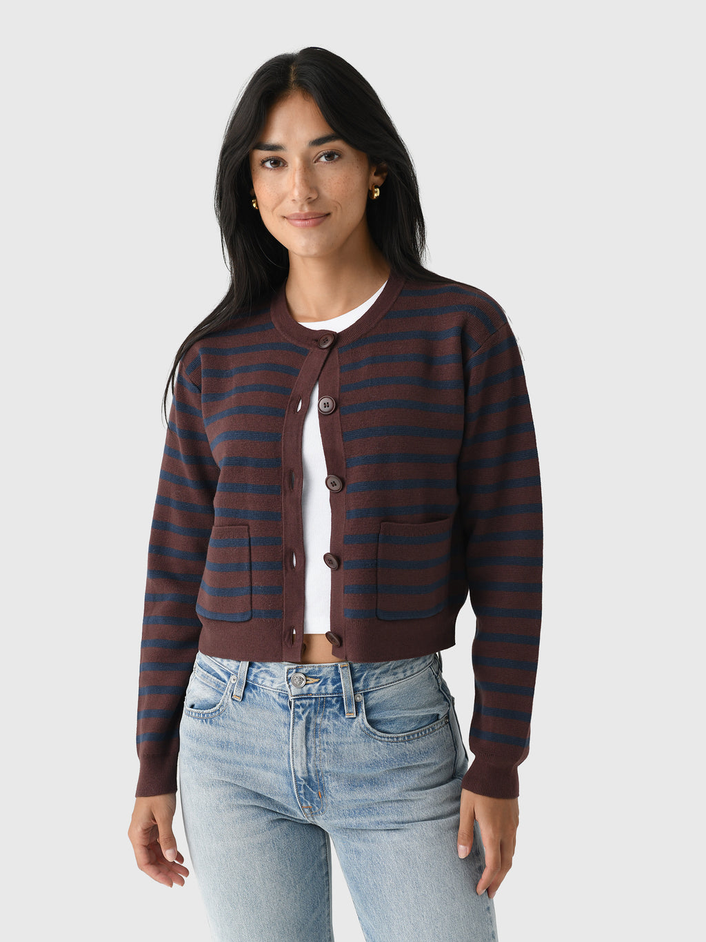 Eche Women's Striped Button Front Cardigan - Saint Bernard