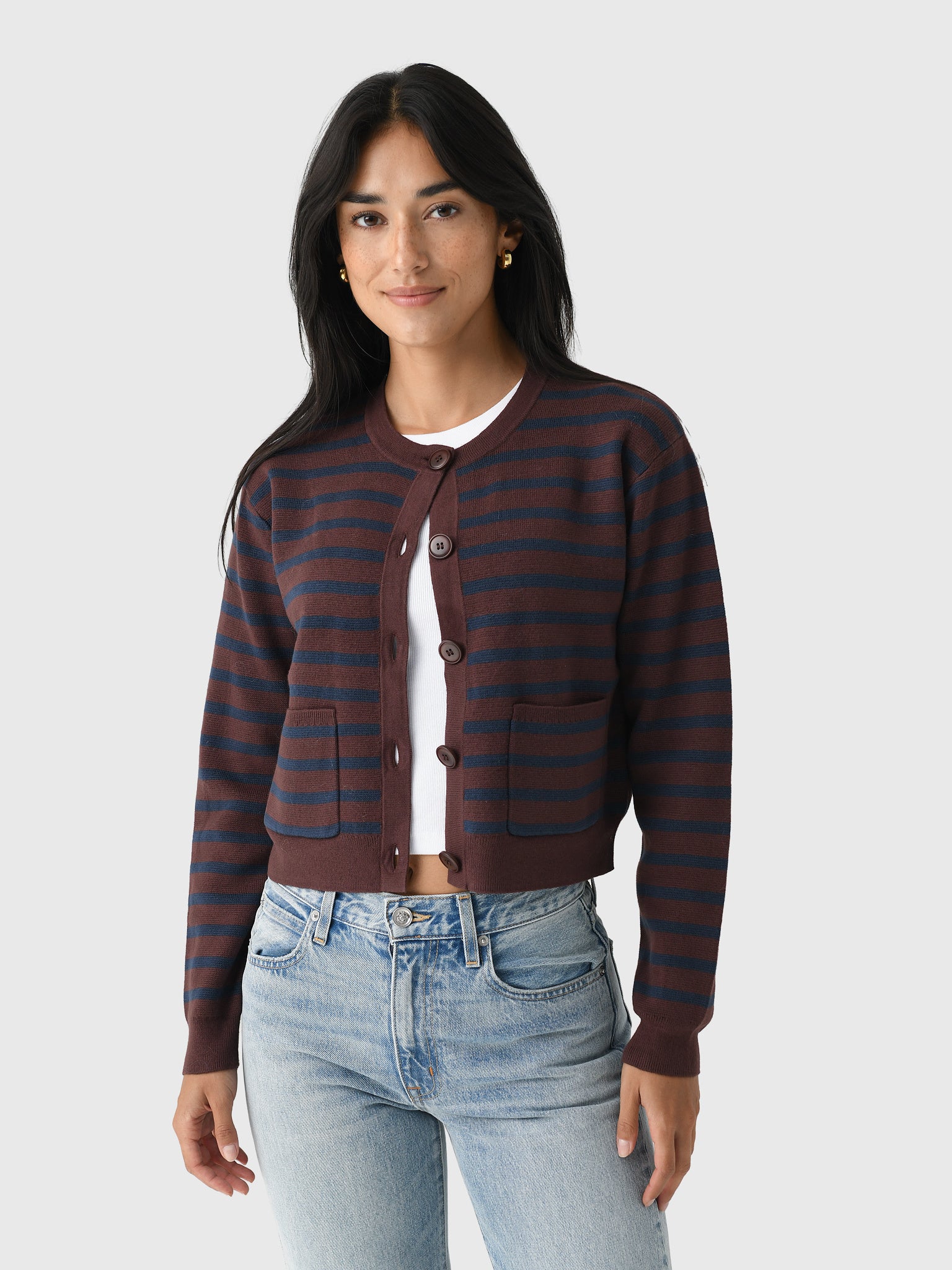 Eche Women's Striped Button Front Cardigan - Saint Bernard